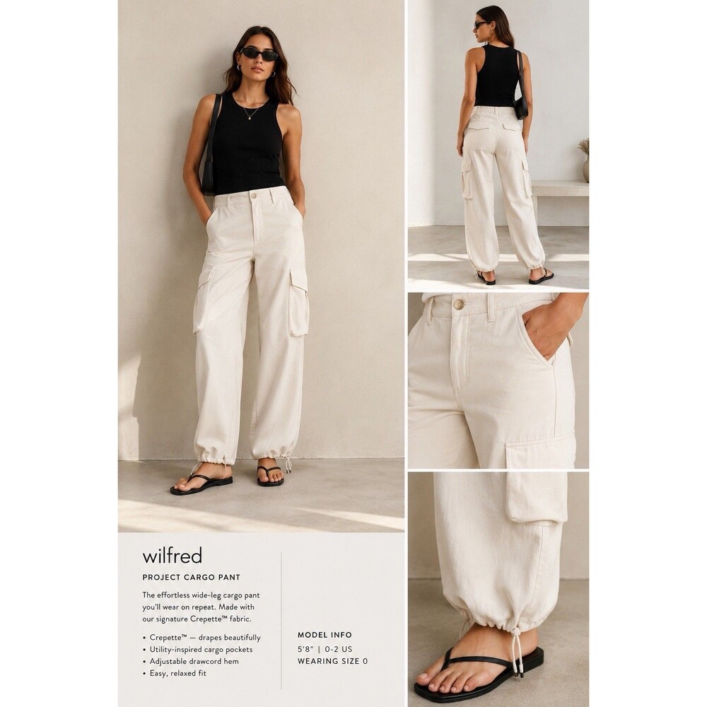 Wilfred Aritzia Project Cargo Pant Size 0 Crepette Utility Parachute Cream Wide